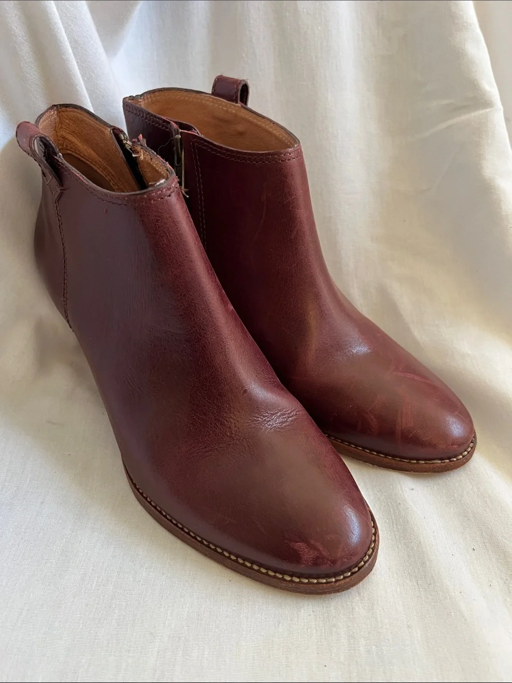 Madewell Burgundy/Brown Leather Ankle Booties with Side Zipper